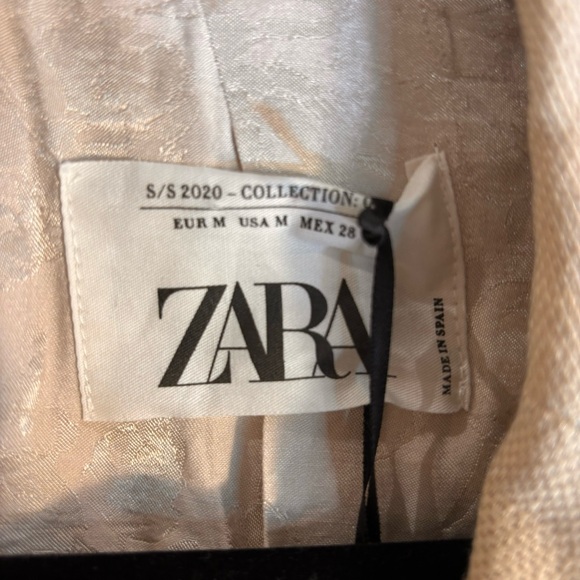 ZARA Sz M Tie Front Blazer Cotton Linen Blend Lined Made in Spain Pockets NEW - Picture 3 of 12
